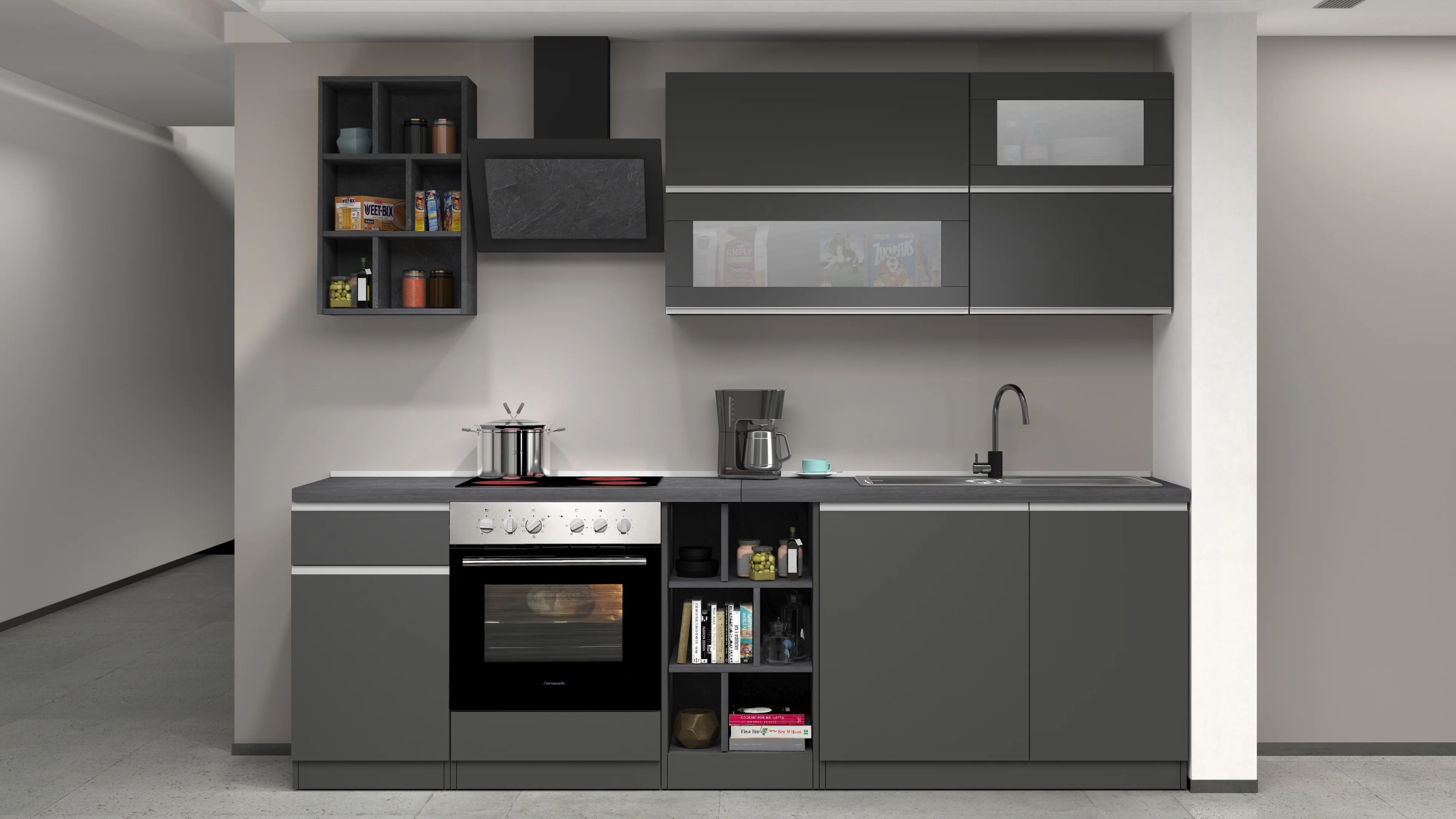 Cucina Lineare Moderna Antracite SOLE 256 cm – Soft Close, Lavello Incluso, Made in Italy - Image 5