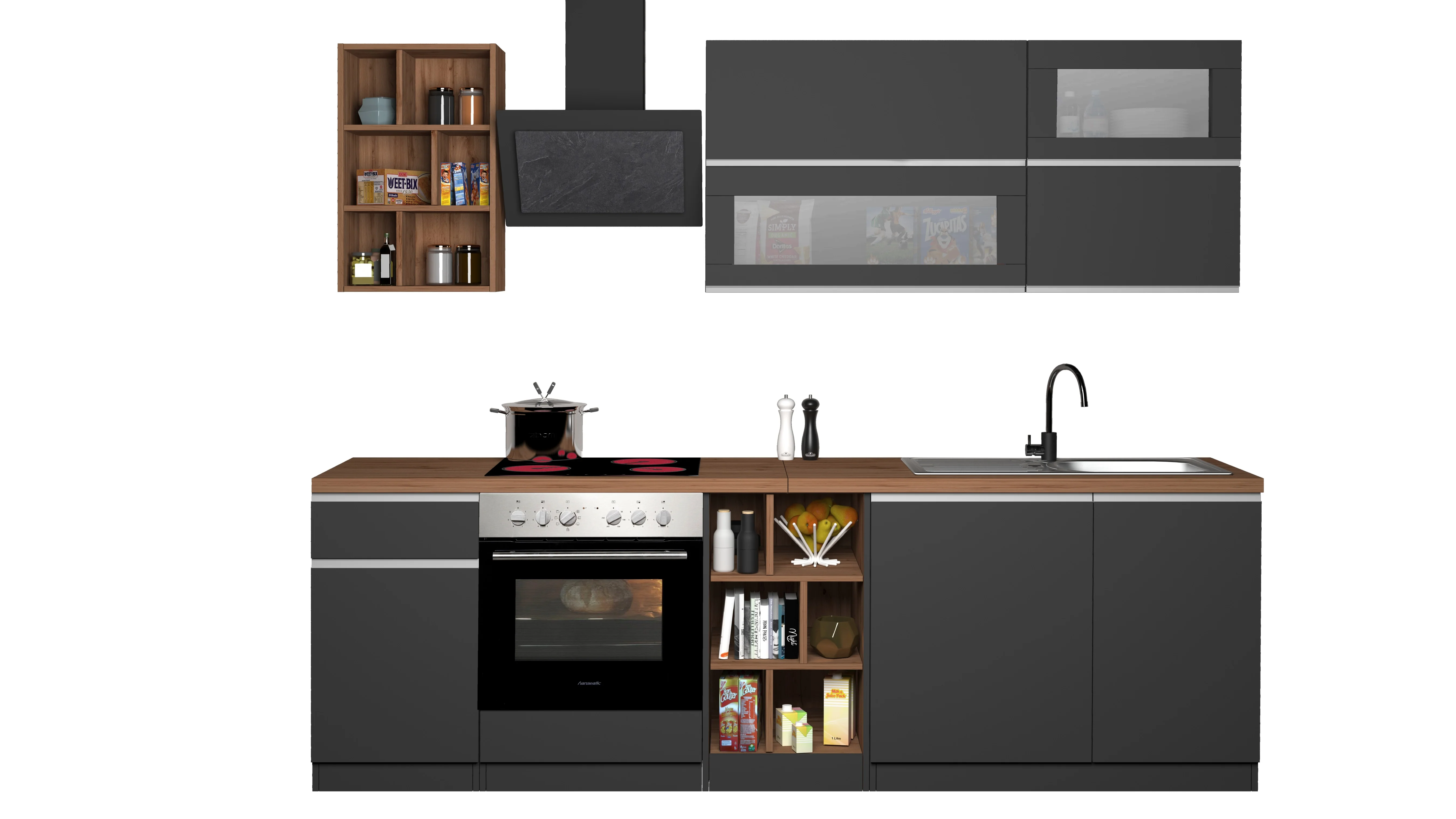 Cucina Lineare Moderna SOLE 256 cm – Antracite/Rovere, Soft Close, Made in Italy - Image 12