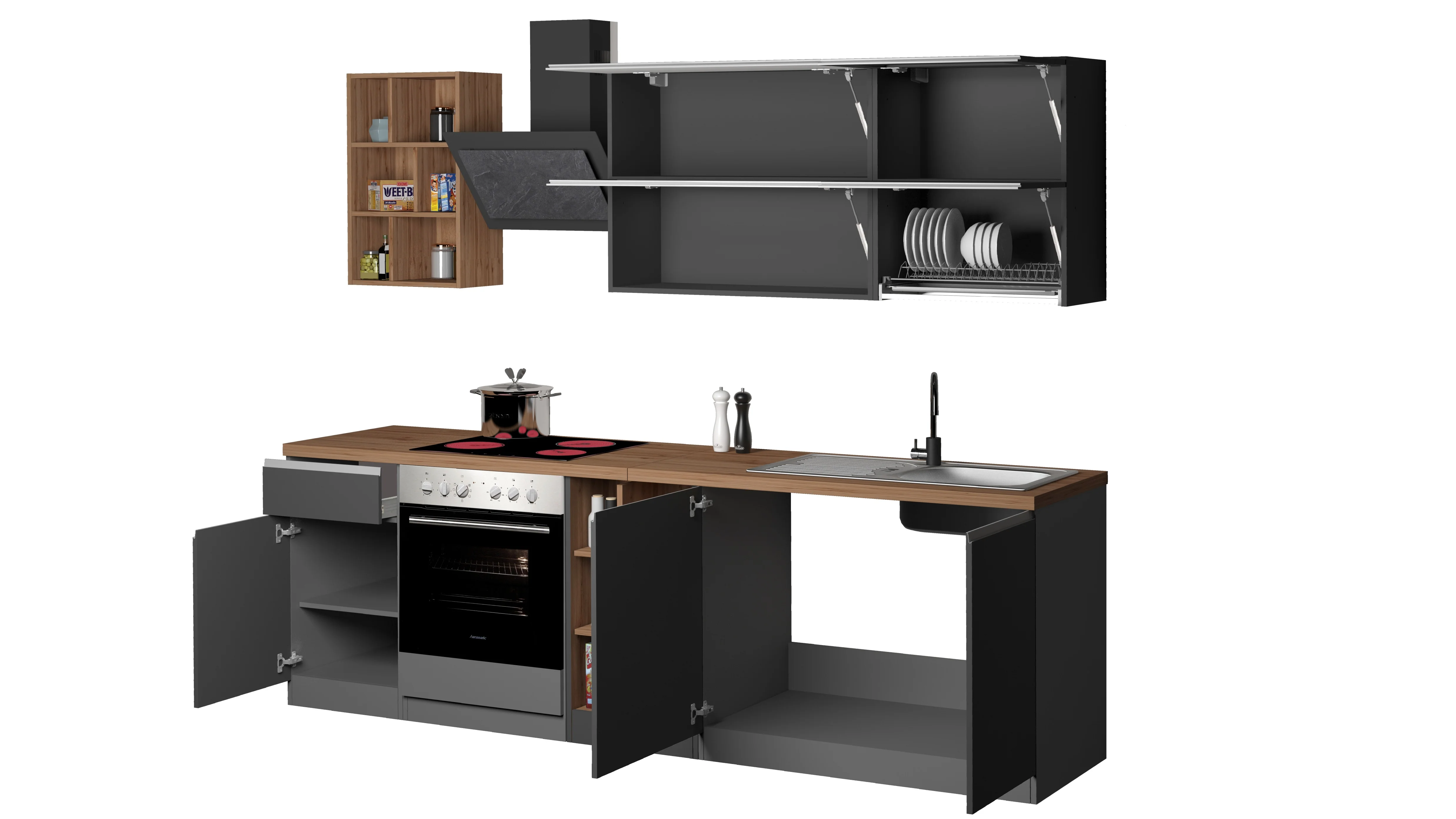 Cucina Lineare Moderna SOLE 256 cm – Antracite/Rovere, Soft Close, Made in Italy - Image 14