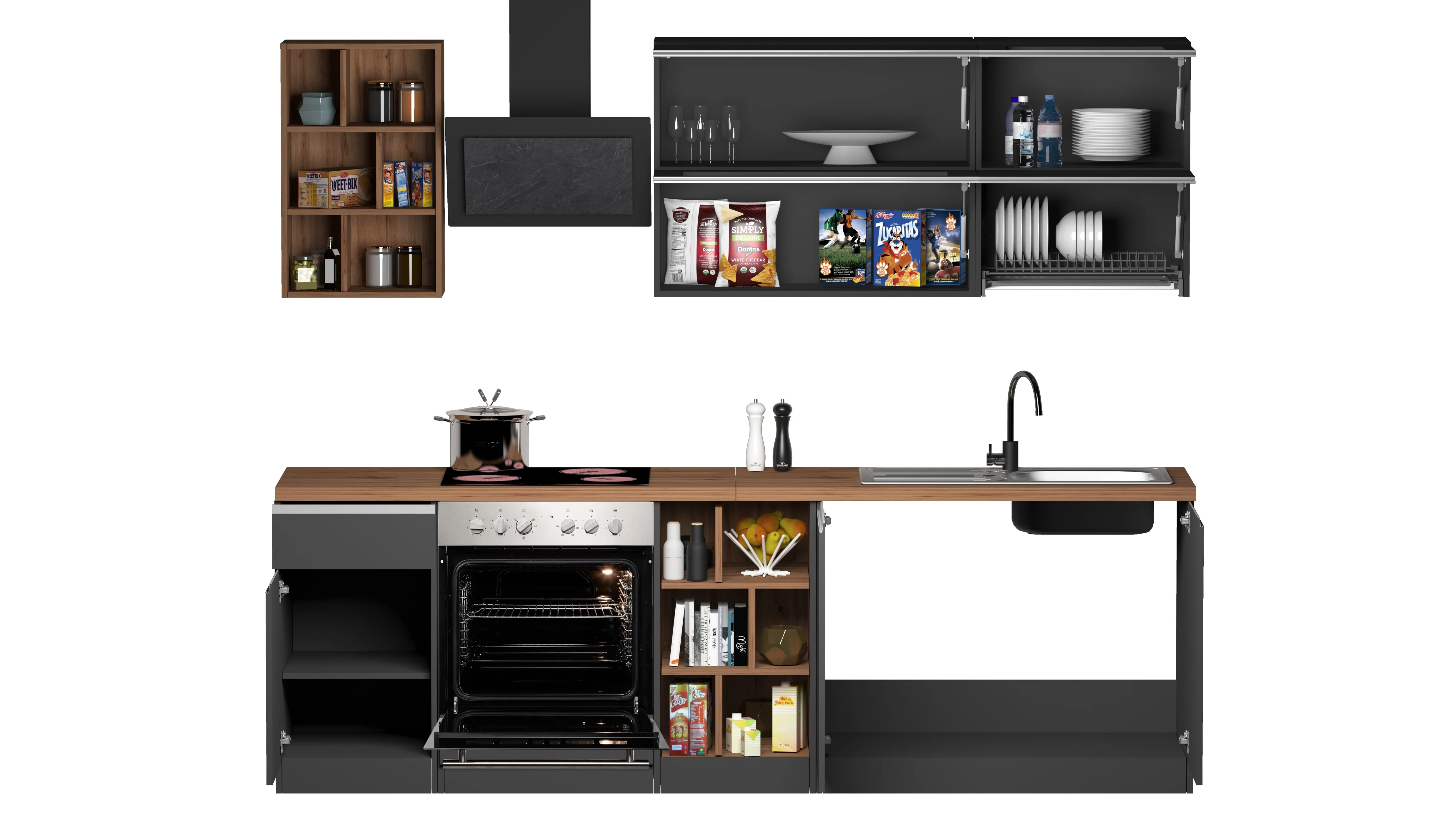 Cucina Lineare Moderna SOLE 256 cm – Antracite/Rovere, Soft Close, Made in Italy - Image 3