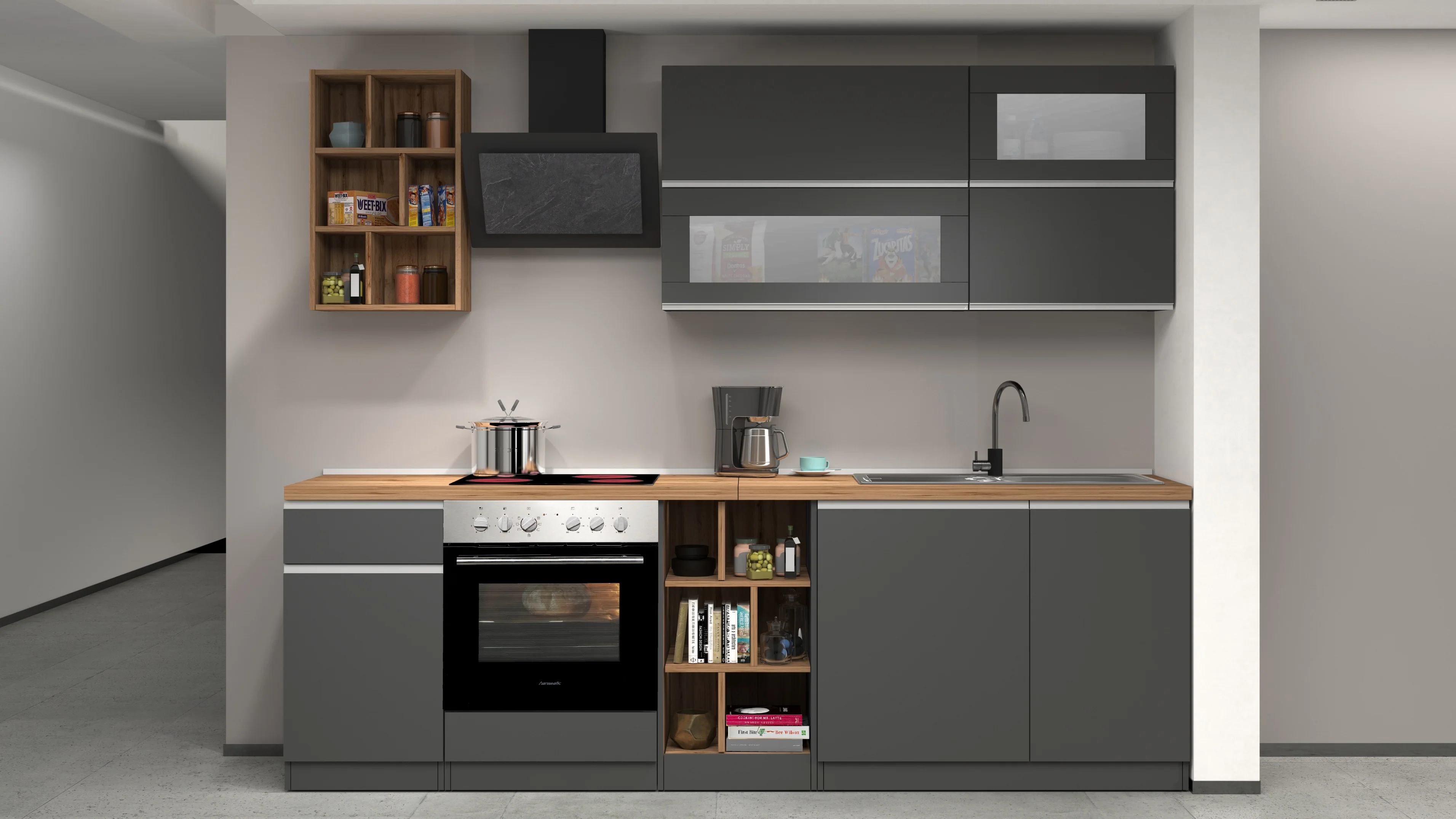 Cucina Lineare Moderna SOLE 256 cm – Antracite/Rovere, Soft Close, Made in Italy - Image 5
