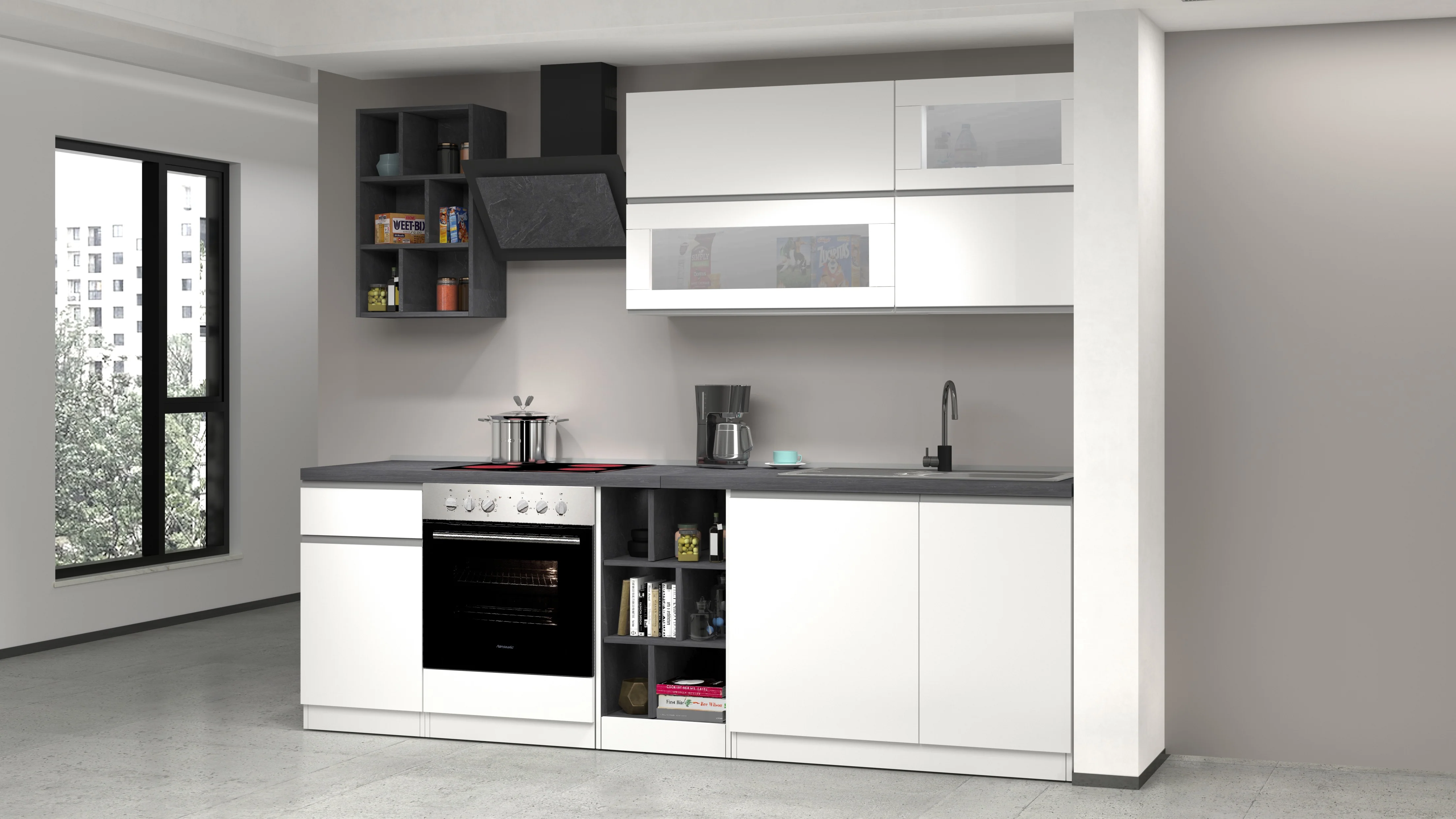 Cucina Lineare Bianca SOLE 256 cm – Moderna, Soft Close, Made in Italy - Image 5