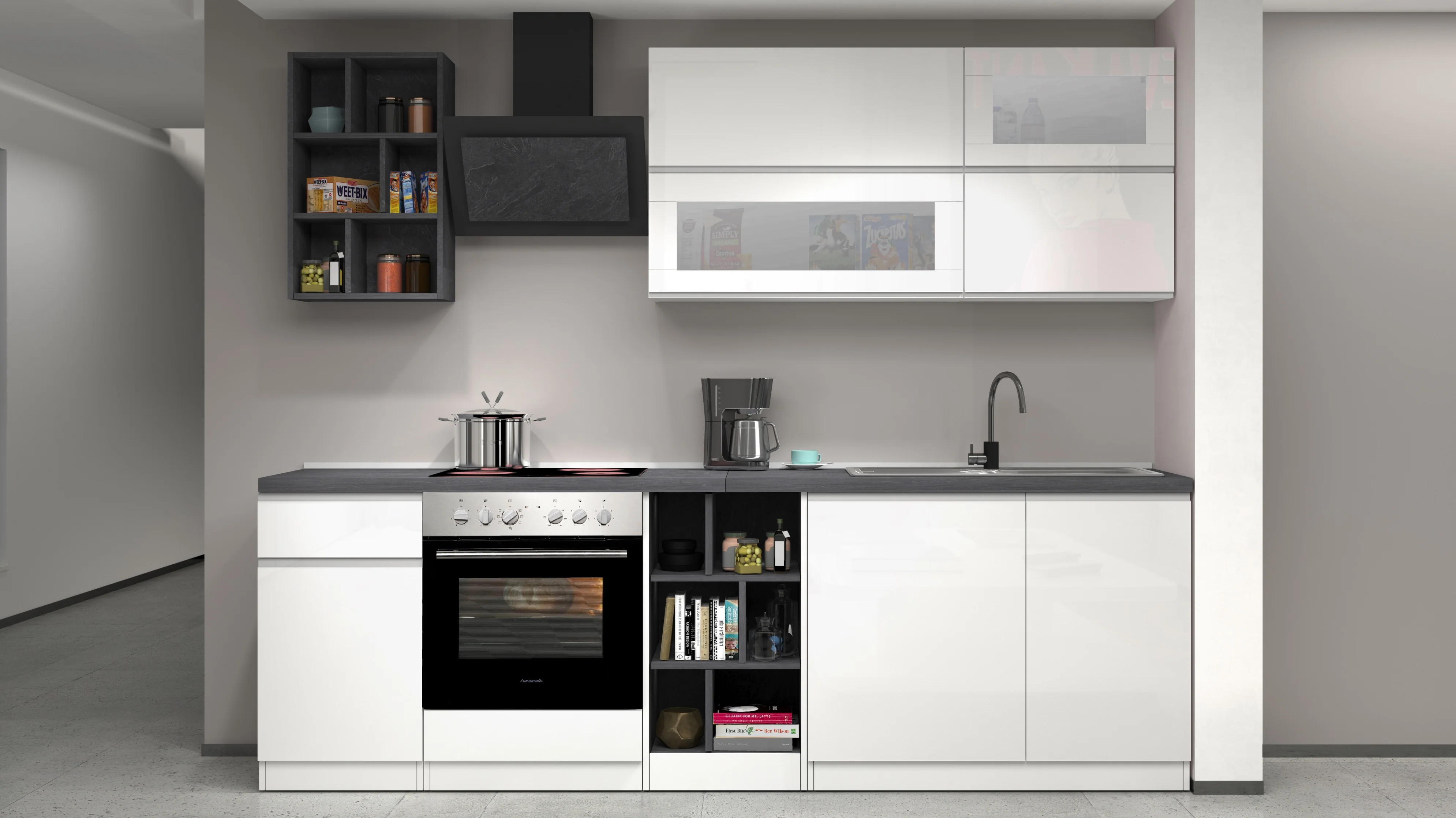 Cucina Lineare Bianca SOLE 256 cm – Moderna, Soft Close, Made in Italy - Image 6
