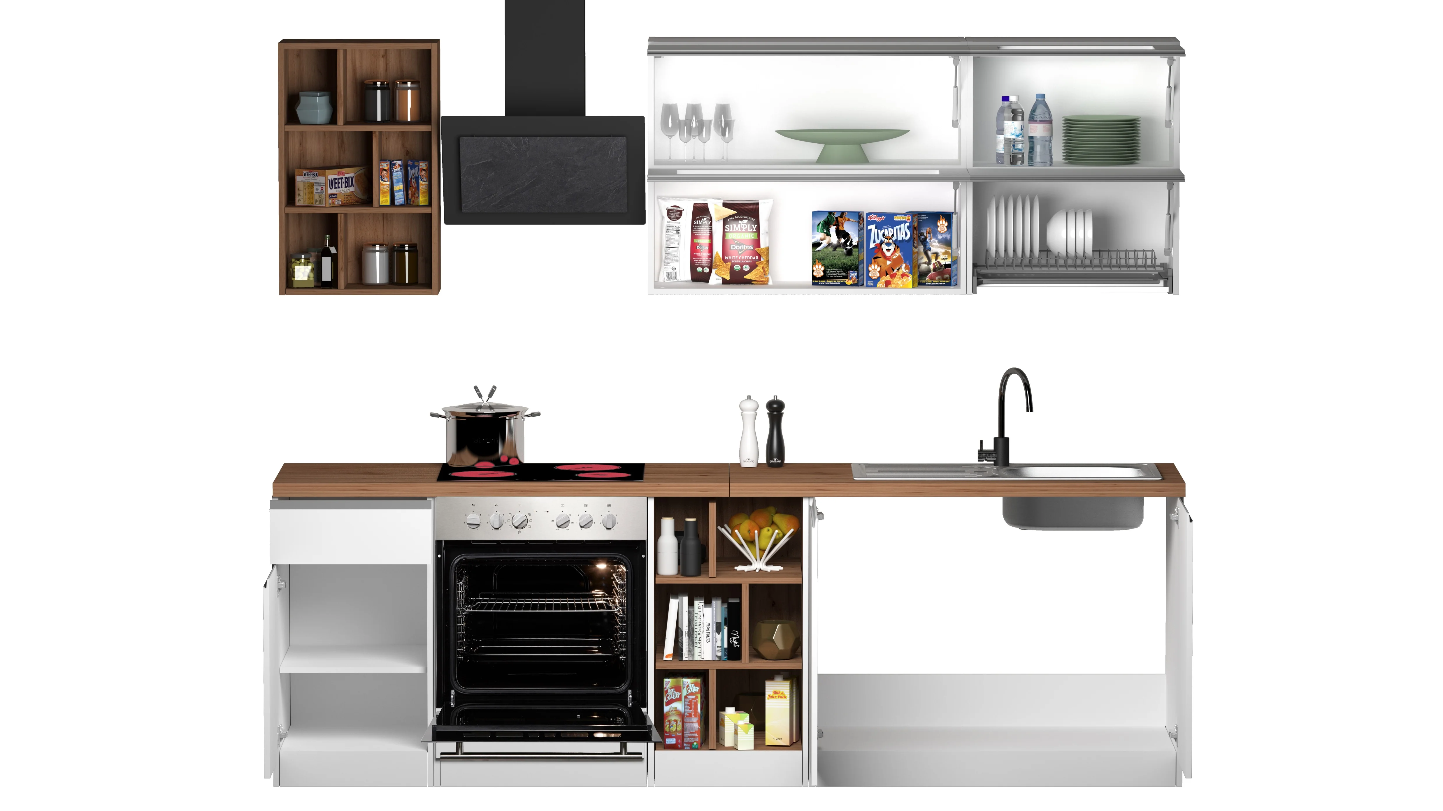 Cucina Lineare Moderna SOLE 256 cm – Bianco Lucido e Rovere, Soft Close - Image 2