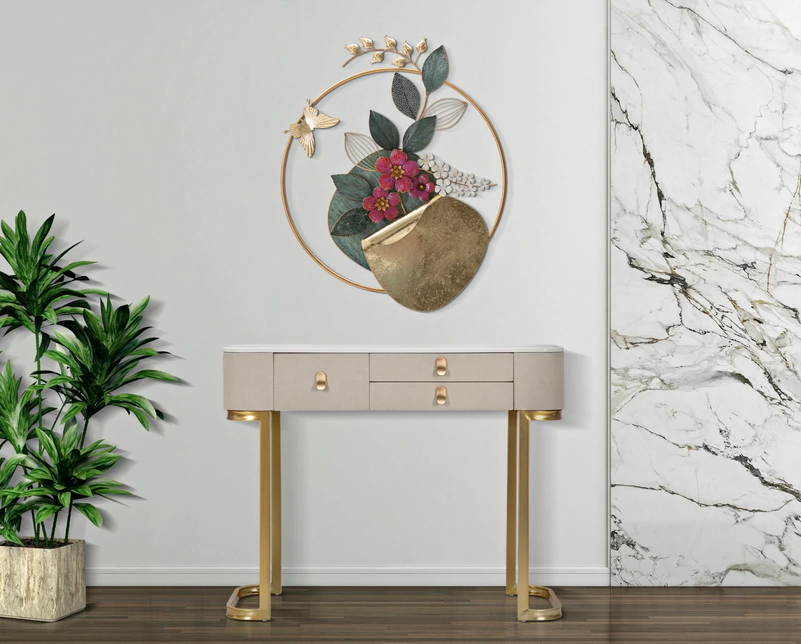 Console Elegante con 3 Cassetti e Piano in Simil Marmo cm 100x40x80 - Image 9