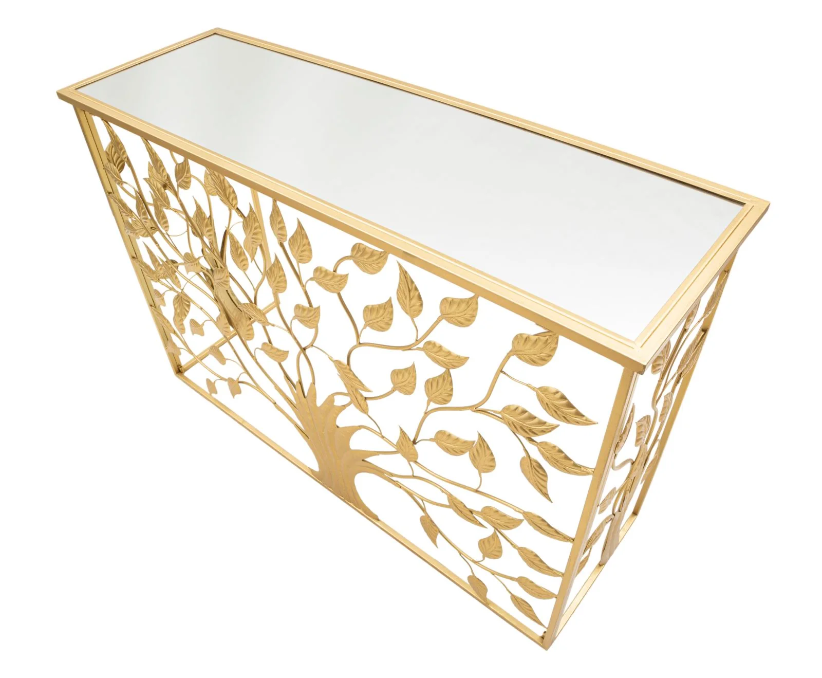 Console Elegante in Metallo Dorato con Piano in Vetro Specchiato 120x40x80 cm - Image 5