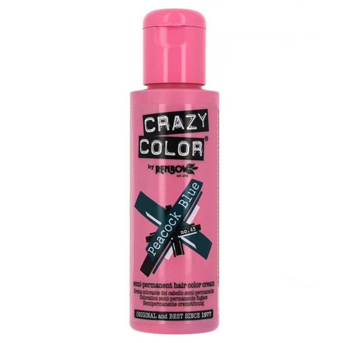 CRAZY COLOR SEMI-PERMANENT HAIR COLOR CREAM PEACOCK BLUE 45