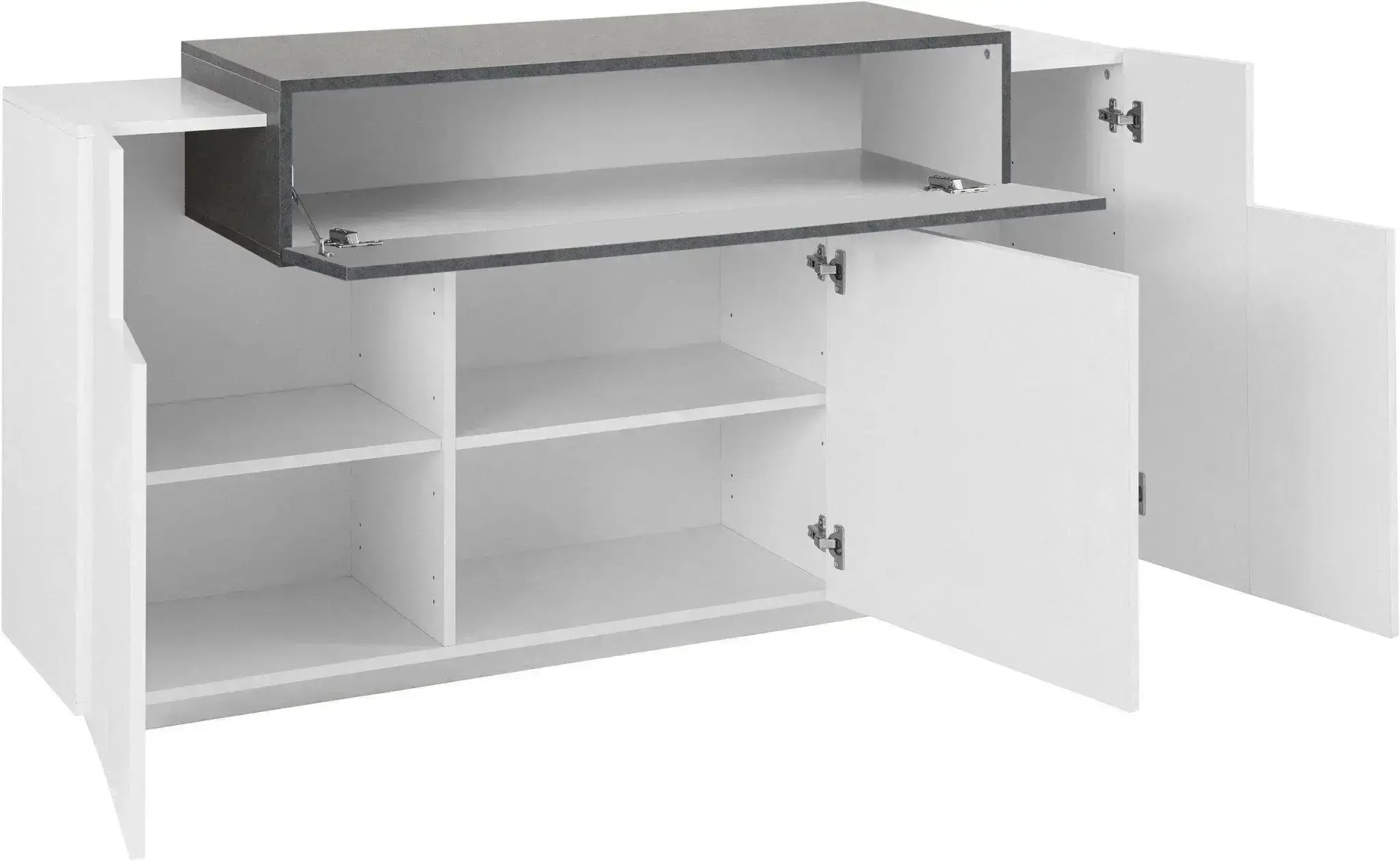 Credenza Moderna CORO con 3 Ante Battenti e 1 Anta Ribaltabile, Bianco Lucido - Acero Pereira - Image 2
