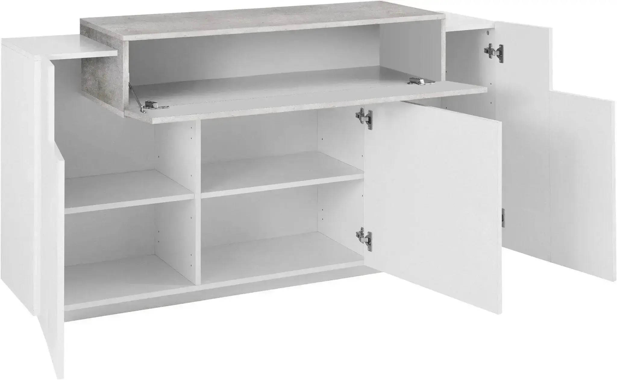 Credenza moderna CORO con 3 ante a battente e 1 anta a ribalta in bianco lucido e cemento - Image 2