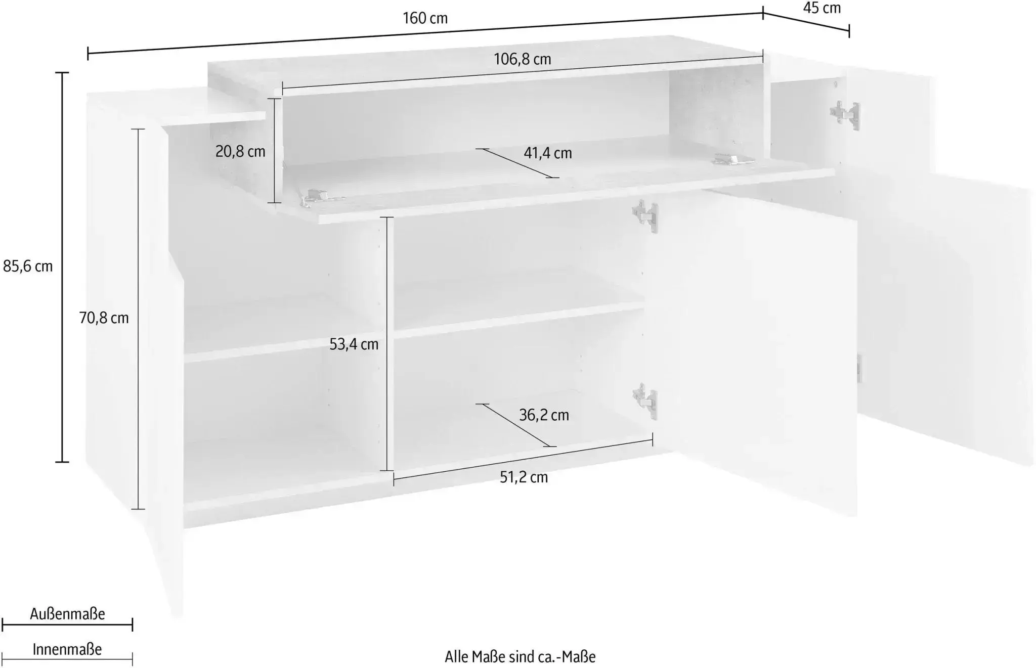 Credenza moderna CORO con 3 ante a battente e 1 anta a ribalta in bianco lucido e cemento - Image 4