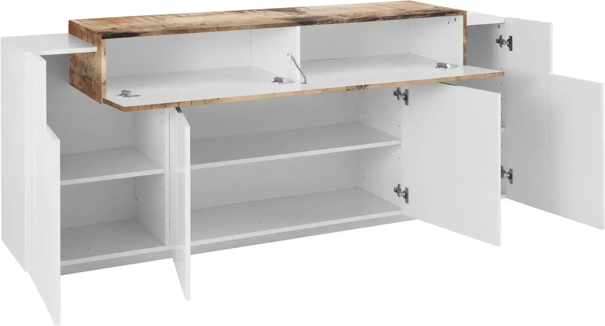 Credenza Moderna CORO con 4 Ante Battente e 1 Anta Ribalta in Bianco Lucido - Acero Pereira - Image 2