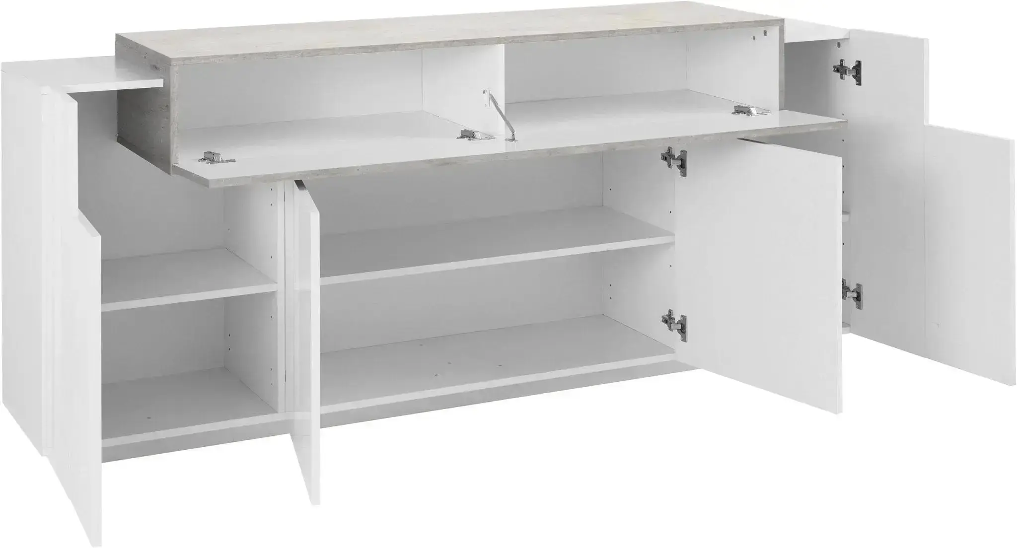Credenza Moderna CORO: 4 Ante Battente e 1 Anta Ribalta Bianco Lucido - Cemento - Image 2