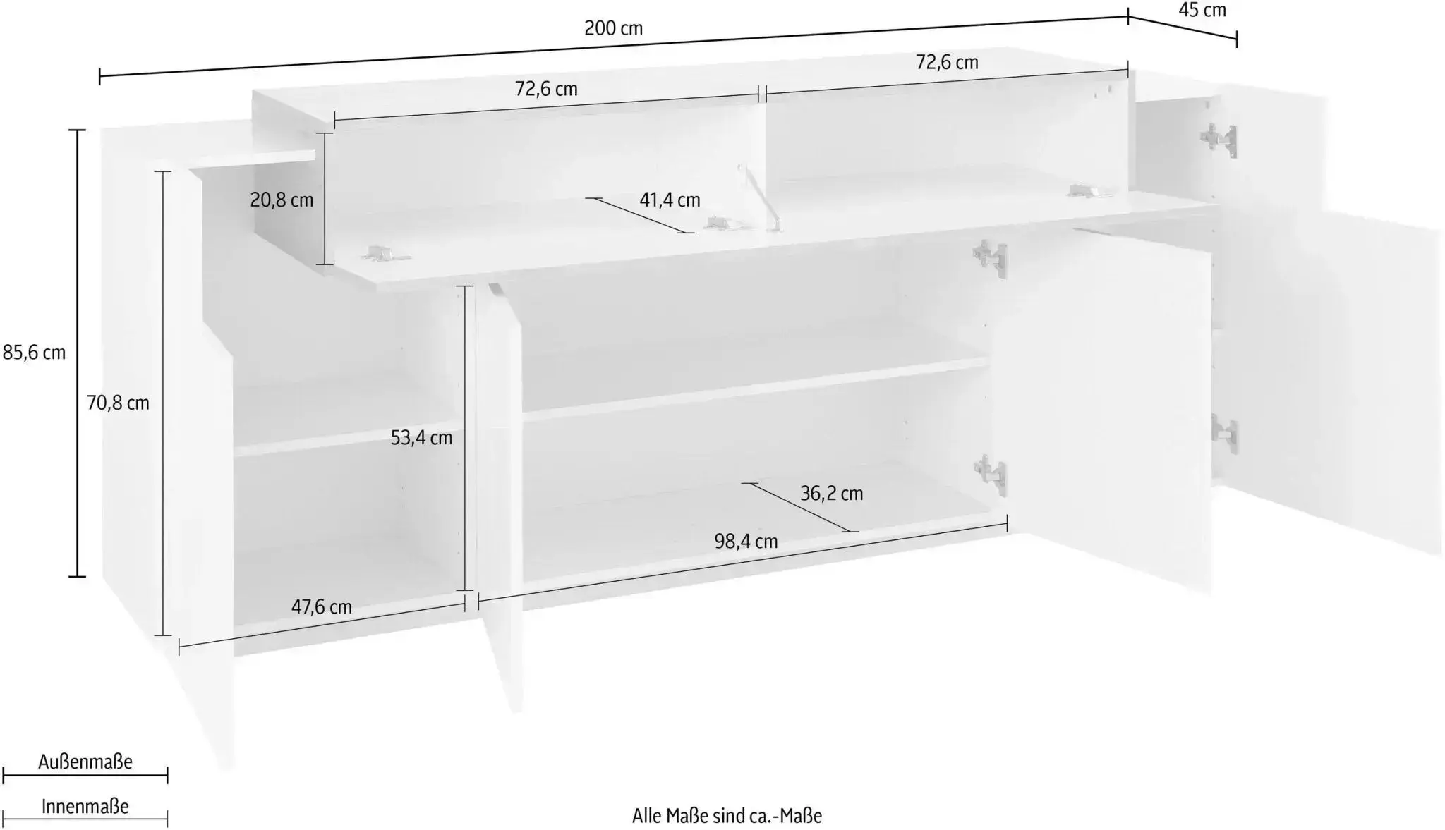 Credenza Moderna CORO: 4 Ante Battente e 1 Anta Ribalta Bianco Lucido - Cemento - Image 4