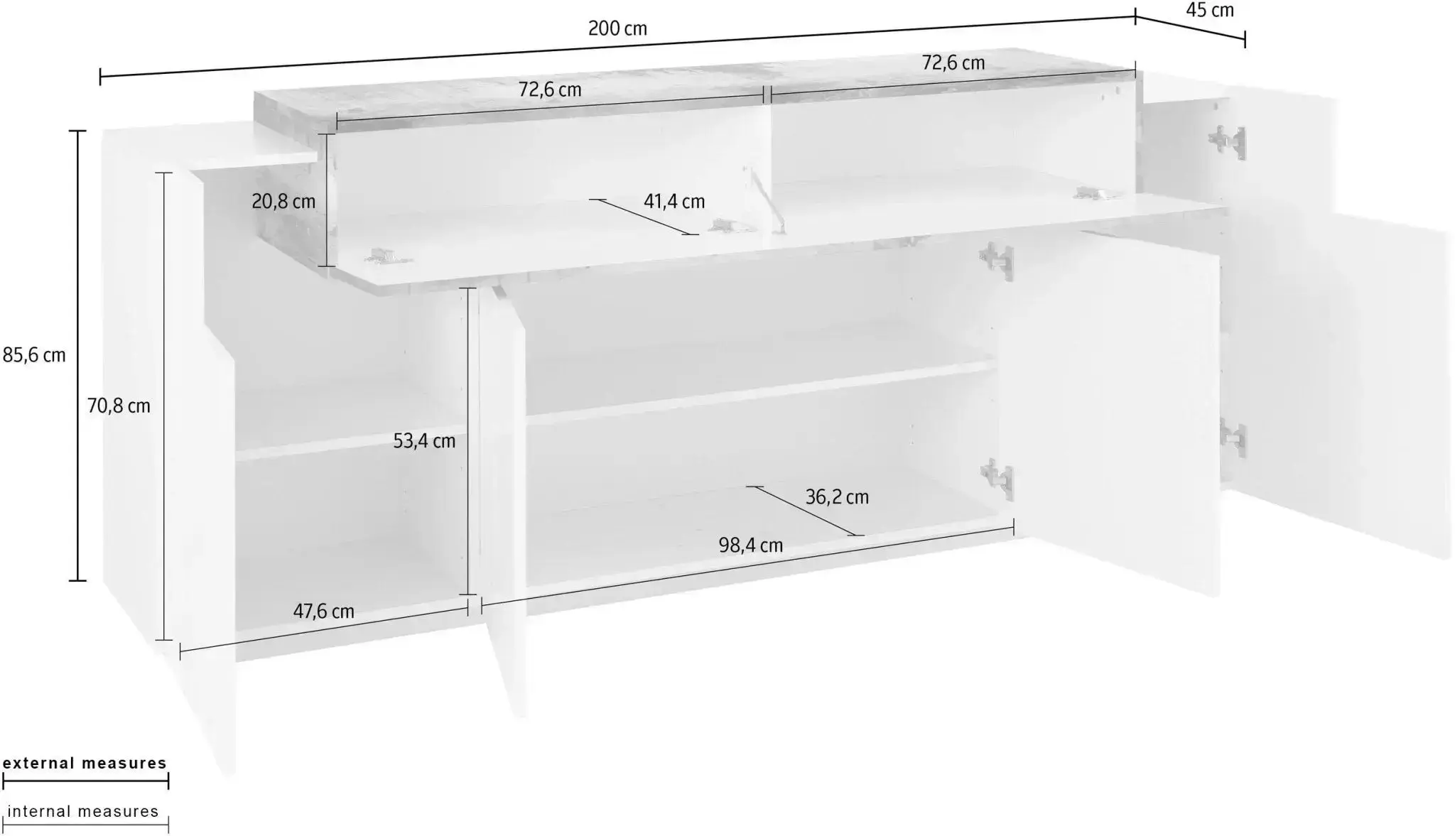 Credenza Moderna CORO con 4 ante battenti e 1 anta a ribalta in bianco lucido - report - Image 4
