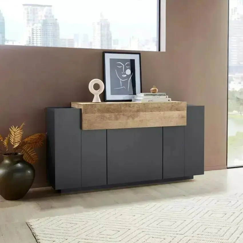 Credenza Corona 3 Ante 160cm - Colore Anthracite/Oak - Dimensioni: 356 x 160 x 45 x 85,6 cm - Image 4