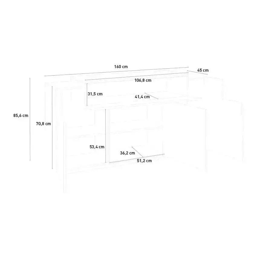 Credenza Corona 3 Ante 160cm - Colore Anthracite/Oak - Dimensioni: 356 x 160 x 45 x 85,6 cm - Image 7