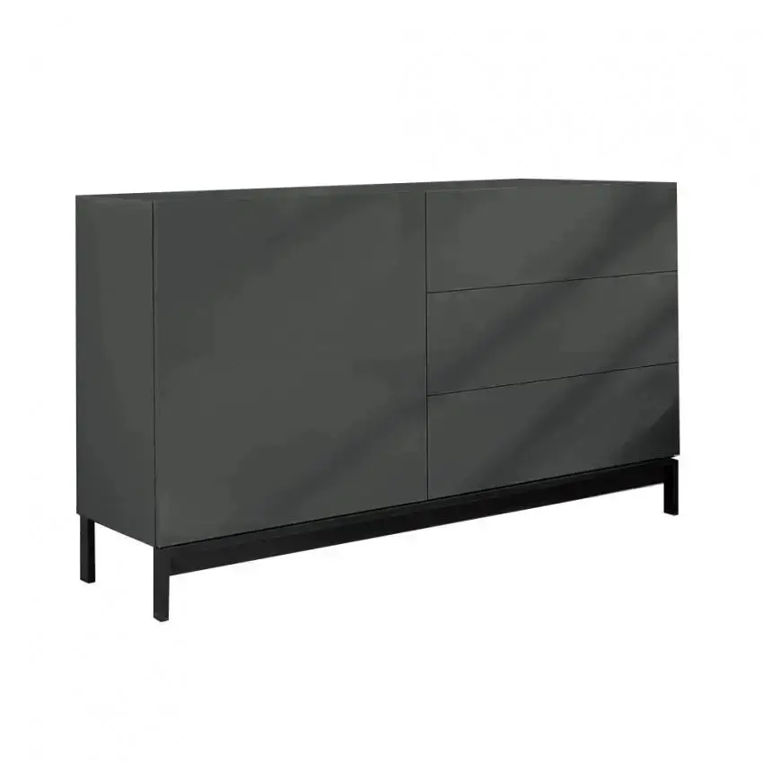 Credenza Moderna 1 Anta + 3 Cassetti Metis con Piede in Metallo Antracite Laccato - Image 2