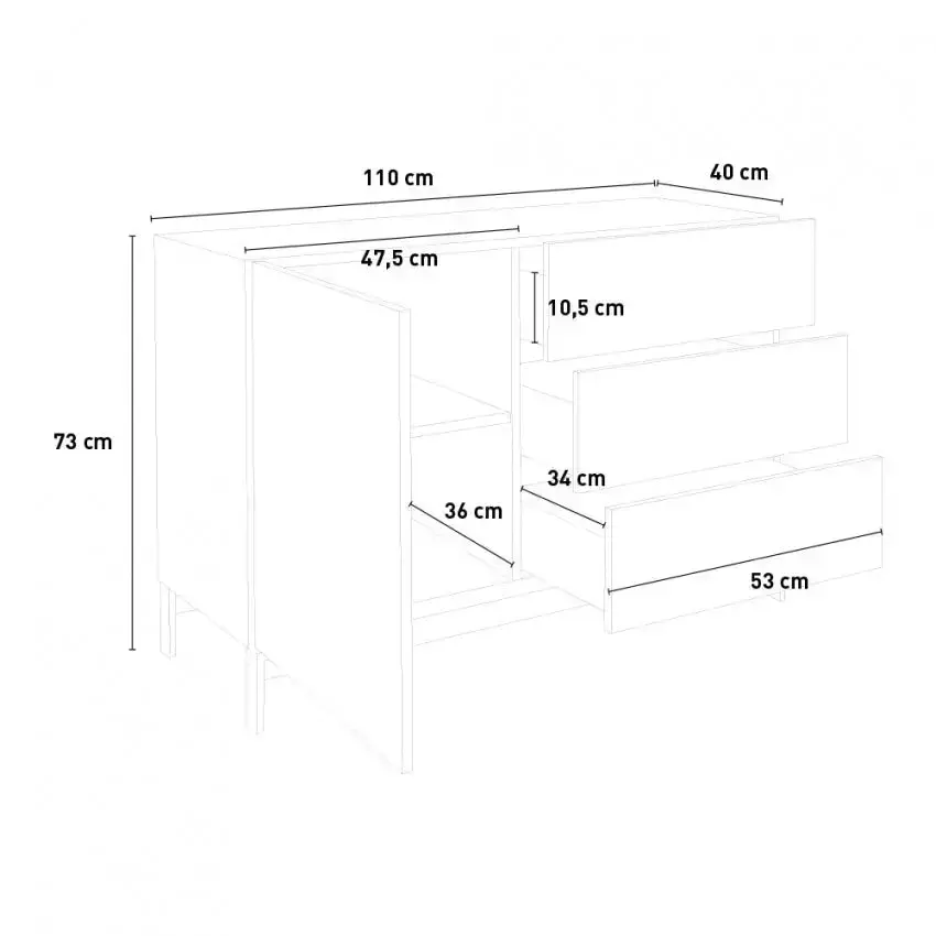 Credenza Moderna 1 Anta + 3 Cassetti Metis con Piede in Metallo Antracite Laccato - Image 4