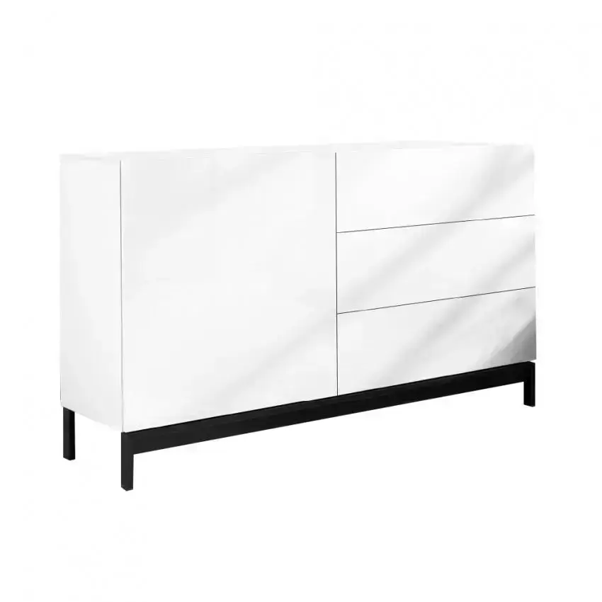 Credenza moderna METIS con piede in metallo bianco lucido e 1 anta + 3 cassetti - Image 2
