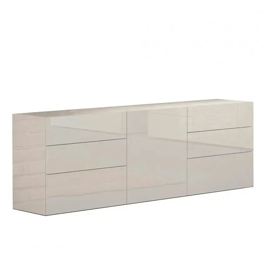 Credenza Moderna con 1 Anta e 6 Cassetti METIS Bianco Lucido - Image 2