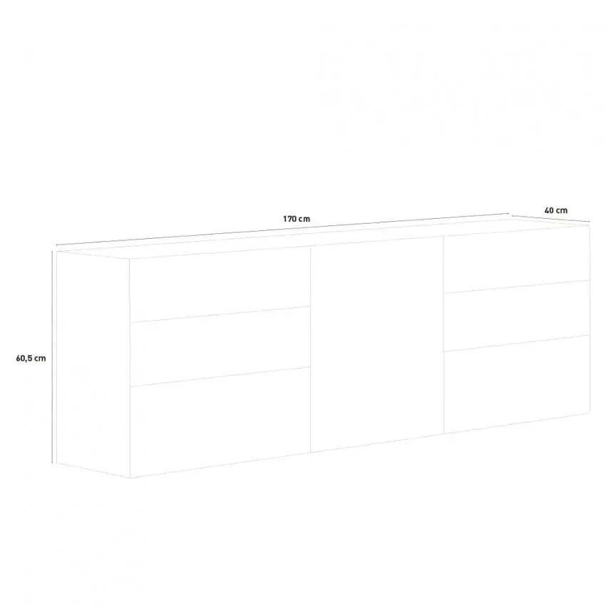 Credenza Moderna con 1 Anta e 6 Cassetti METIS Bianco Lucido - Image 3