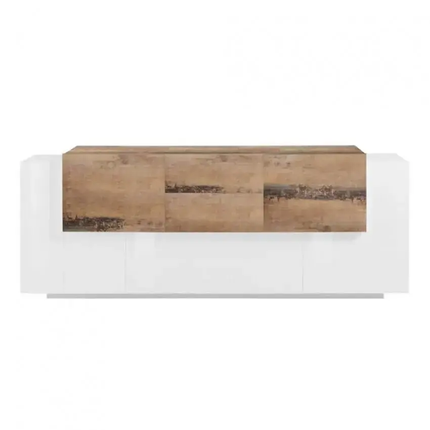Credenza moderna NEW CORO con ante battenti, ribalta, cassetti, in bianco acero pereira - Image 2