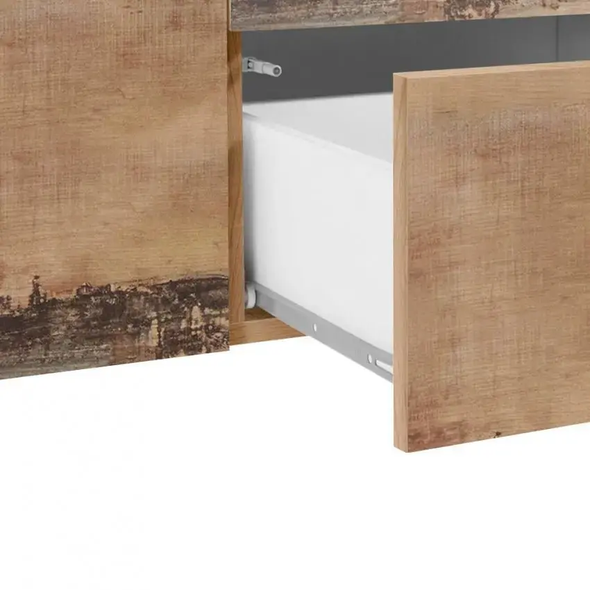 Credenza moderna NEW CORO con ante battenti, ribalta, cassetti, in bianco acero pereira - Image 5