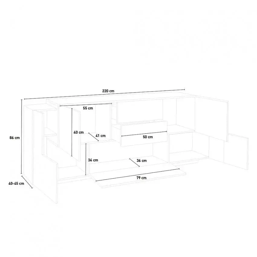 Credenza moderna NEW CORO con ante battenti, ribalta, cassetti, in bianco acero pereira - Image 6