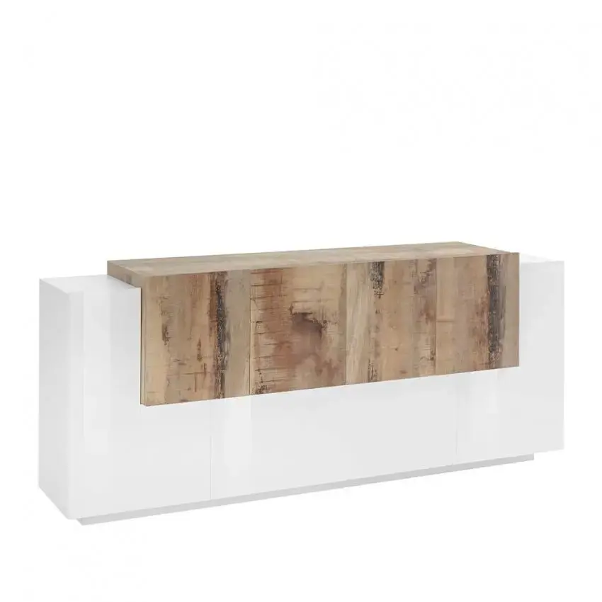 Credenza Moderna NEW CORO con 2 ante battenti, 1 ribalta e 4 ante battente in Bianco, Acero e Pereira - Image 2
