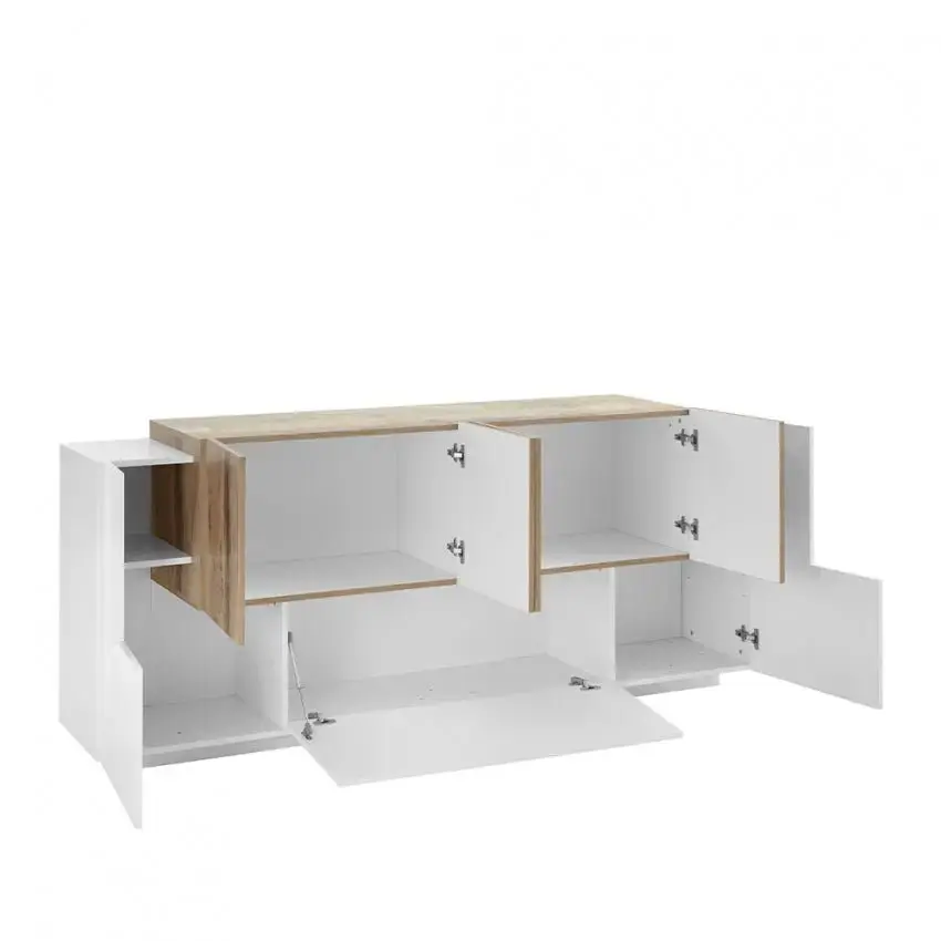 Credenza Moderna NEW CORO con 2 ante battenti, 1 ribalta e 4 ante battente in Bianco, Acero e Pereira - Image 4