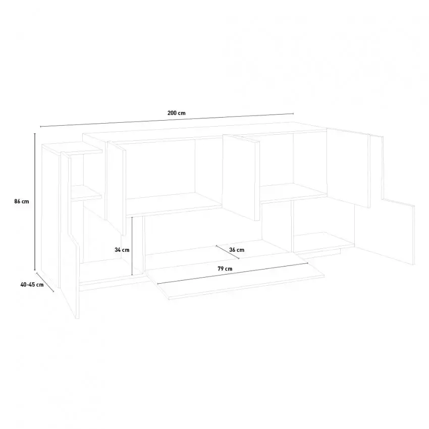 Credenza Moderna NEW CORO con 2 ante battenti, 1 ribalta e 4 ante battente in Bianco, Acero e Pereira - Image 5