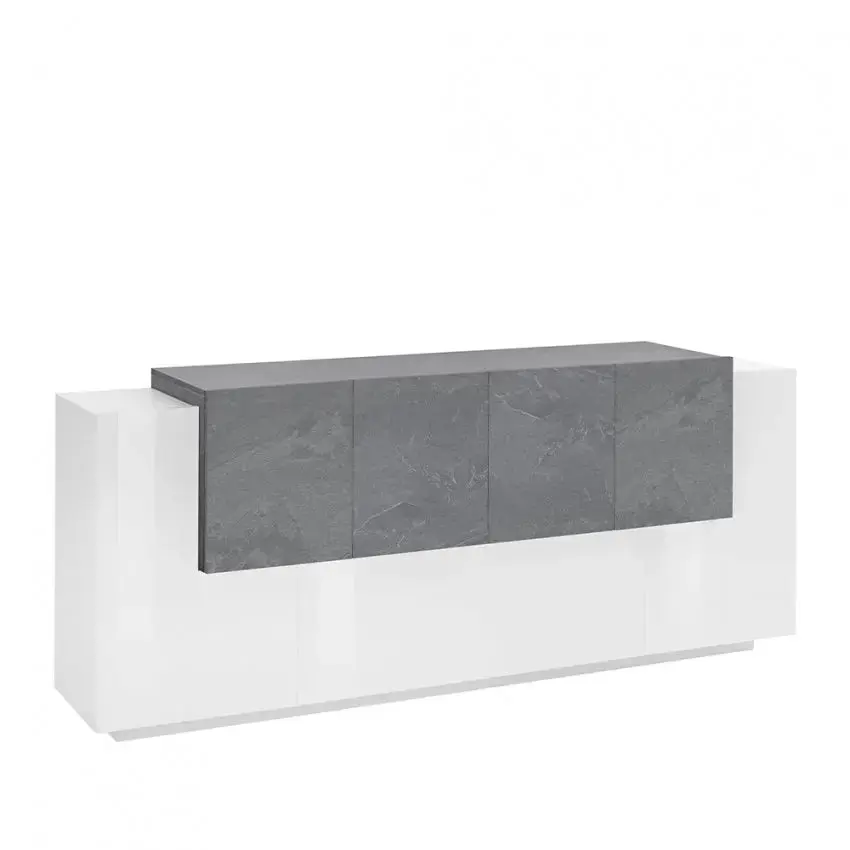 Credenza Moderna New Coro con 2 Ante Battenti, 1 Ribalta e 4 Ante Battenti in Bianco Ardesia - Image 2