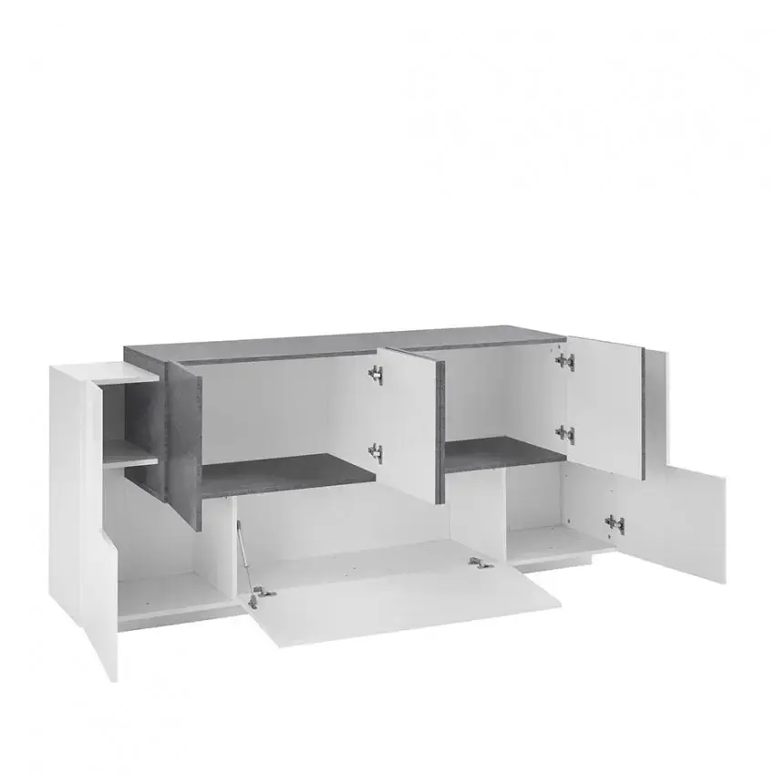 Credenza Moderna New Coro con 2 Ante Battenti, 1 Ribalta e 4 Ante Battenti in Bianco Ardesia - Image 3