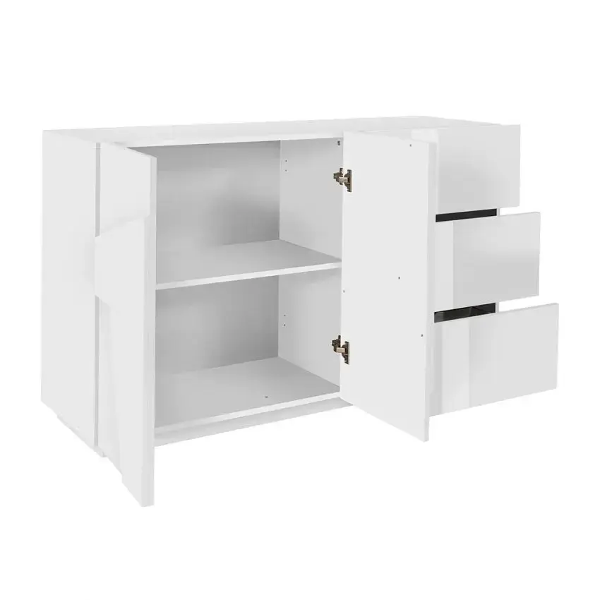 Credenza Moderna a 2 Ante Battenti e 3 Cassetti in Bianco Lucido PING - Image 3