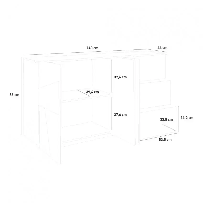 Credenza Moderna a 2 Ante Battenti e 3 Cassetti in Bianco Lucido PING - Image 5