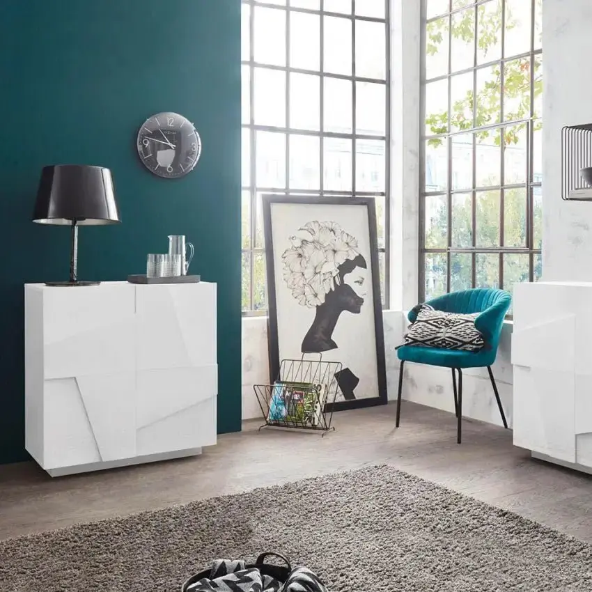 Credenza Moderna PING a 2 Ante Battente in Bianco Lucido - Image 4