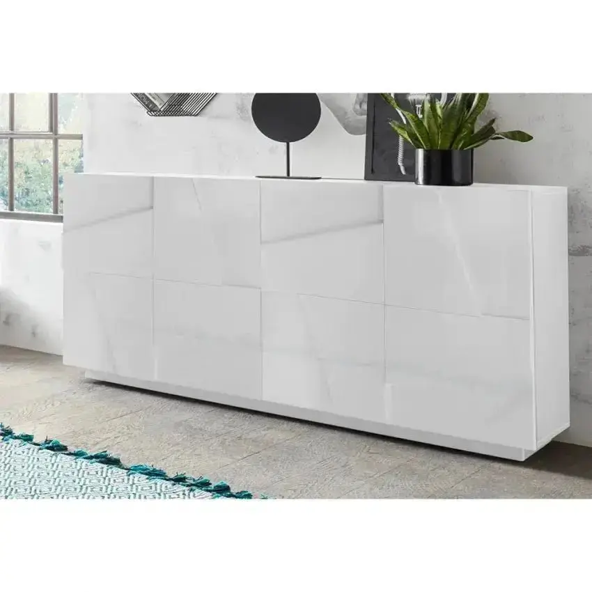 Credenza con 4 ante a battente in bianco lucido - Image 4