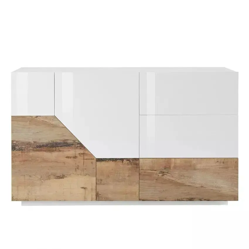 Credenza Sunrise 4 Ante + 1 Vano a Ribalta 200 Bianco Lucido/Report 200 x 40 x 82 cm - Image 3
