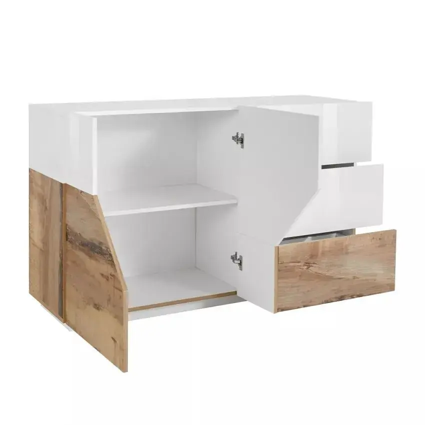 Credenza Sunrise 4 Ante + 1 Vano a Ribalta 200 Bianco Lucido/Report 200 x 40 x 82 cm - Image 4