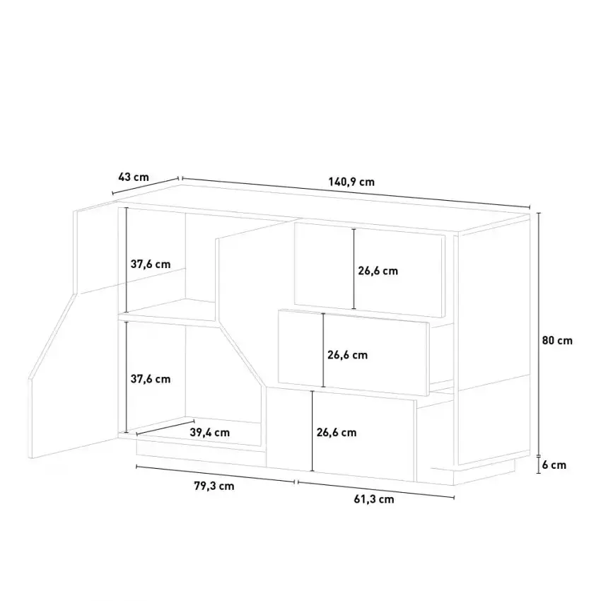 Credenza Sunrise 4 Ante + 1 Vano a Ribalta 200 Bianco Lucido/Report 200 x 40 x 82 cm - Image 7