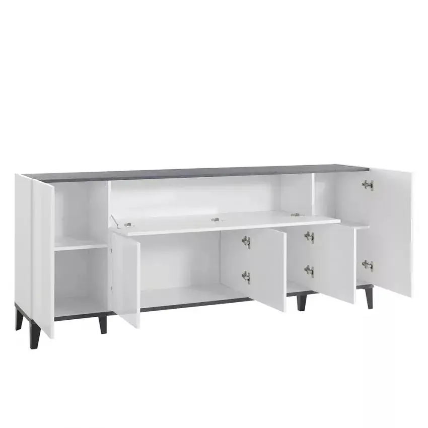 Credenza Sunrise 4 Ante + 1 Vano a Ribalta 200 Bianco Lucido - Image 4