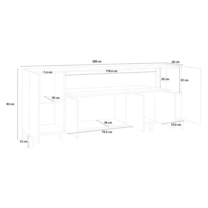 Credenza Sunrise 4 Ante + 1 Vano a Ribalta 200 Bianco Lucido - Image 5