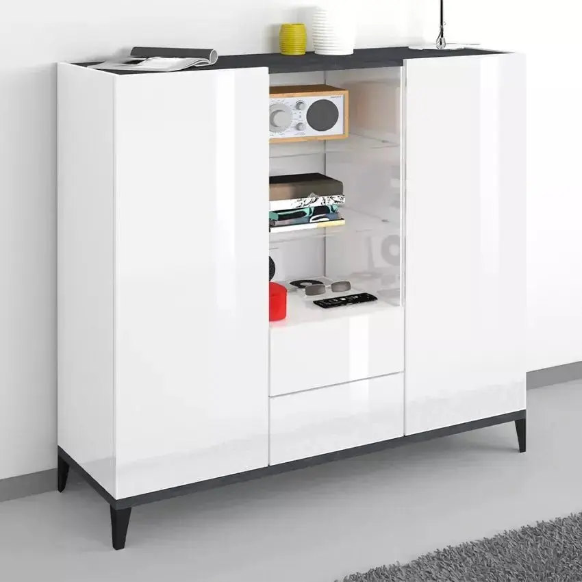 Credenza Sunrise Highboard 120 x 40 x 120 cm - Bianco Lucido - Image 2