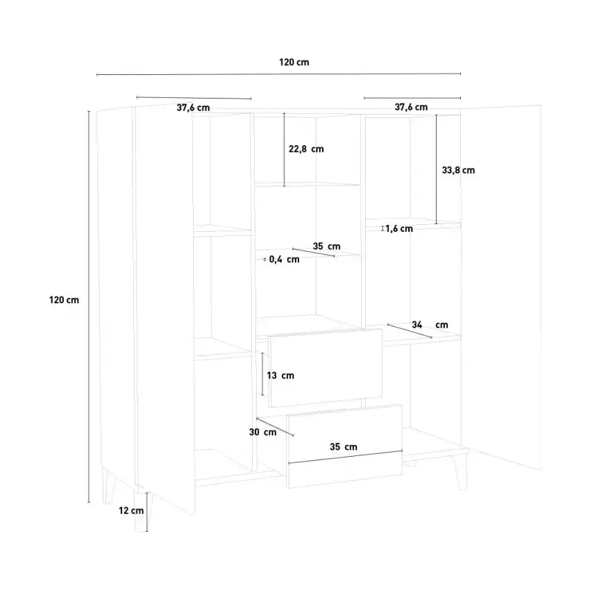 Credenza Sunrise Highboard 120 x 40 x 120 cm - Bianco Lucido - Image 5