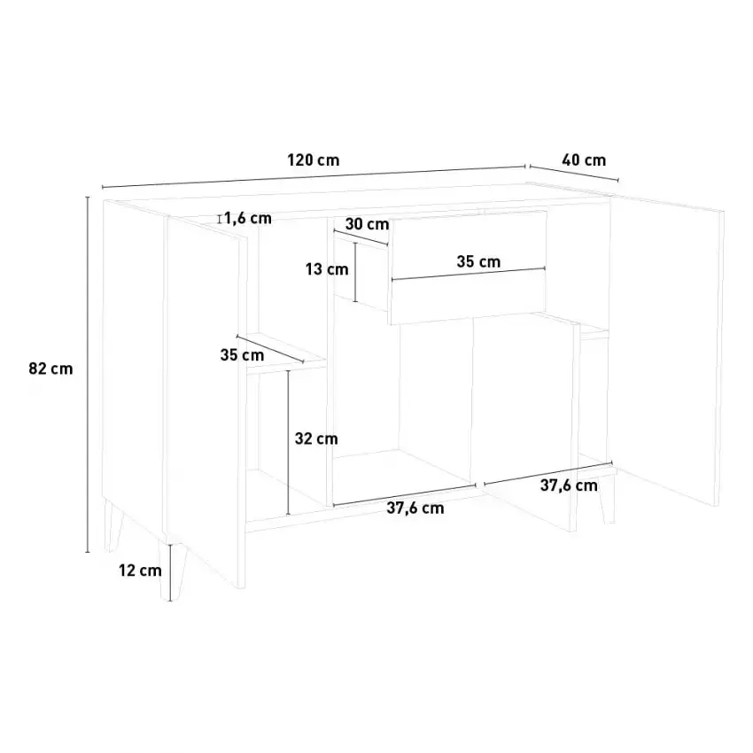 Credenza Sunrise: Sideboard 3 Ante + 1 Cassetto 120 x 40 x 82 cm Bianco Lucido - Image 5