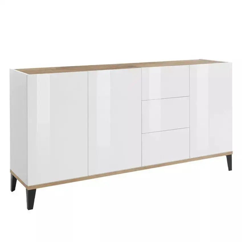 Sunrise Sideboard 3 Ante + 3 Cassetti 160 x 40 x 82 cm in Bianco Laccato e Acero Pereira - Image 2