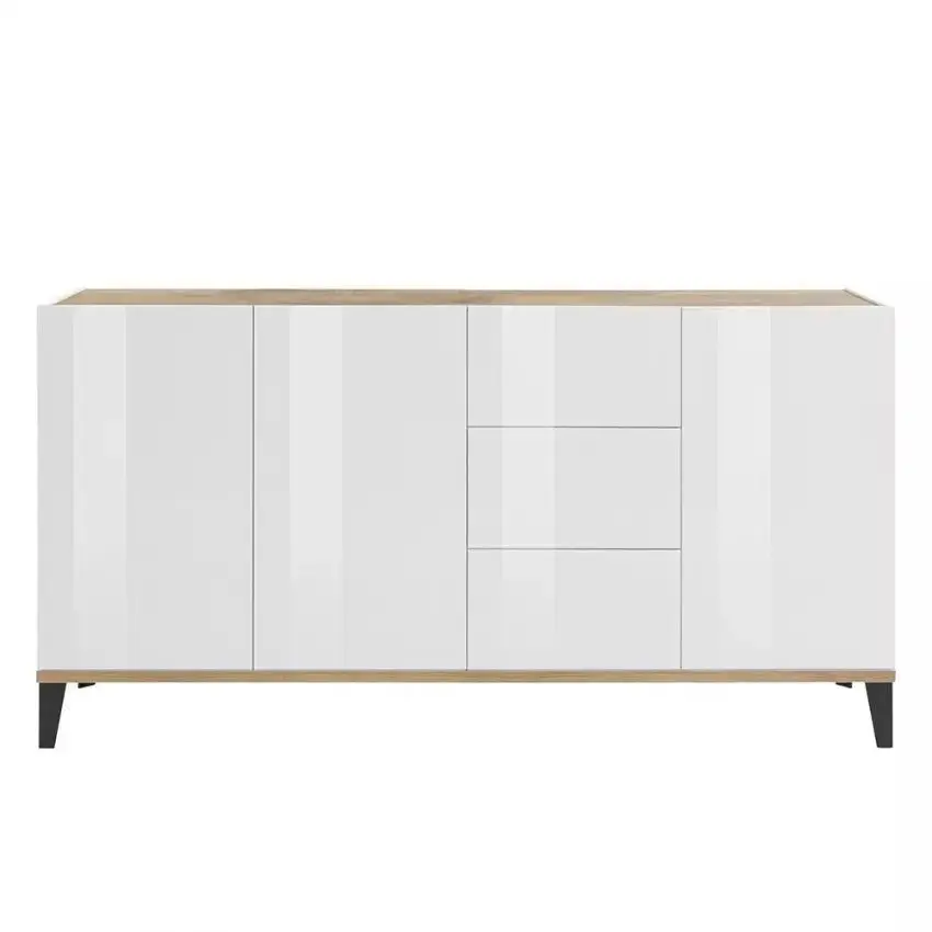 Sunrise Sideboard 3 Ante + 3 Cassetti 160 x 40 x 82 cm in Bianco Laccato e Acero Pereira - Image 3