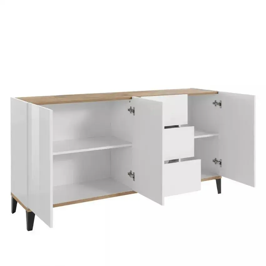 Sunrise Sideboard 3 Ante + 3 Cassetti 160 x 40 x 82 cm in Bianco Laccato e Acero Pereira - Image 4