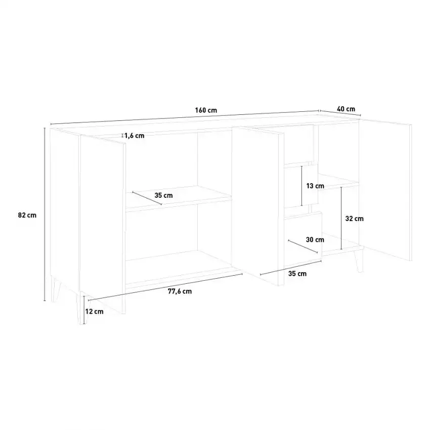 Sunrise Sideboard 3 Ante + 3 Cassetti 160 x 40 x 82 cm in Bianco Laccato e Acero Pereira - Image 5