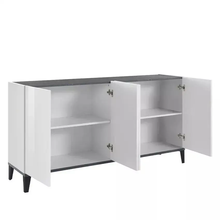 Credenza Sunrise - Sideboard con 4 Ante in Bianco Lucido - Dimensioni 160 x 40 x 82 cm - Image 3